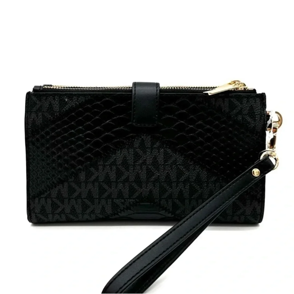 Michael Kors Large Double Zip Wallet Wristlet Black Multi